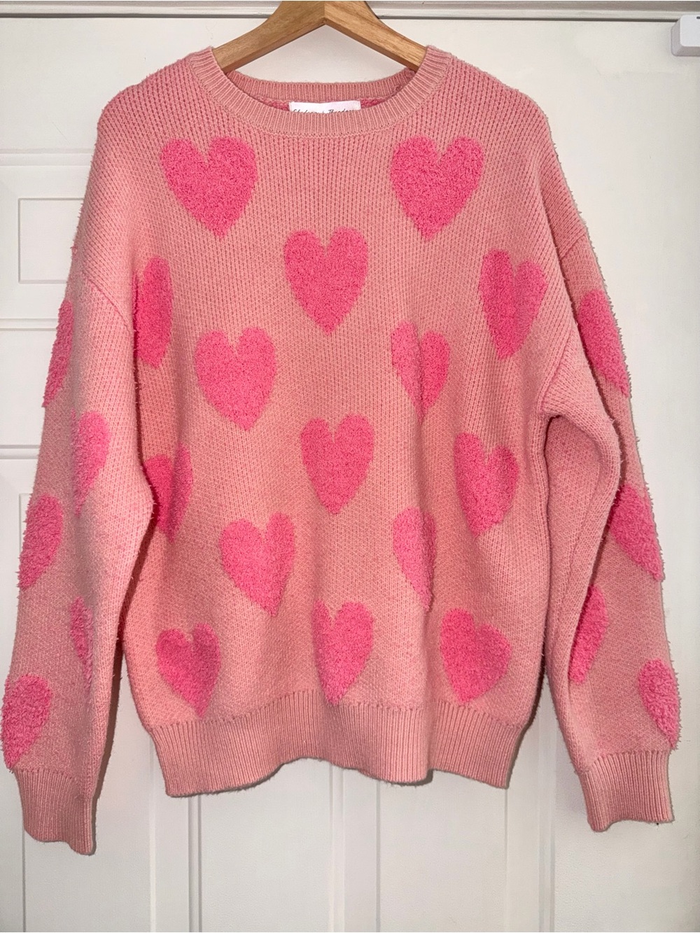 Chelsea & Theodore Pink Heart Crewneck Sweater